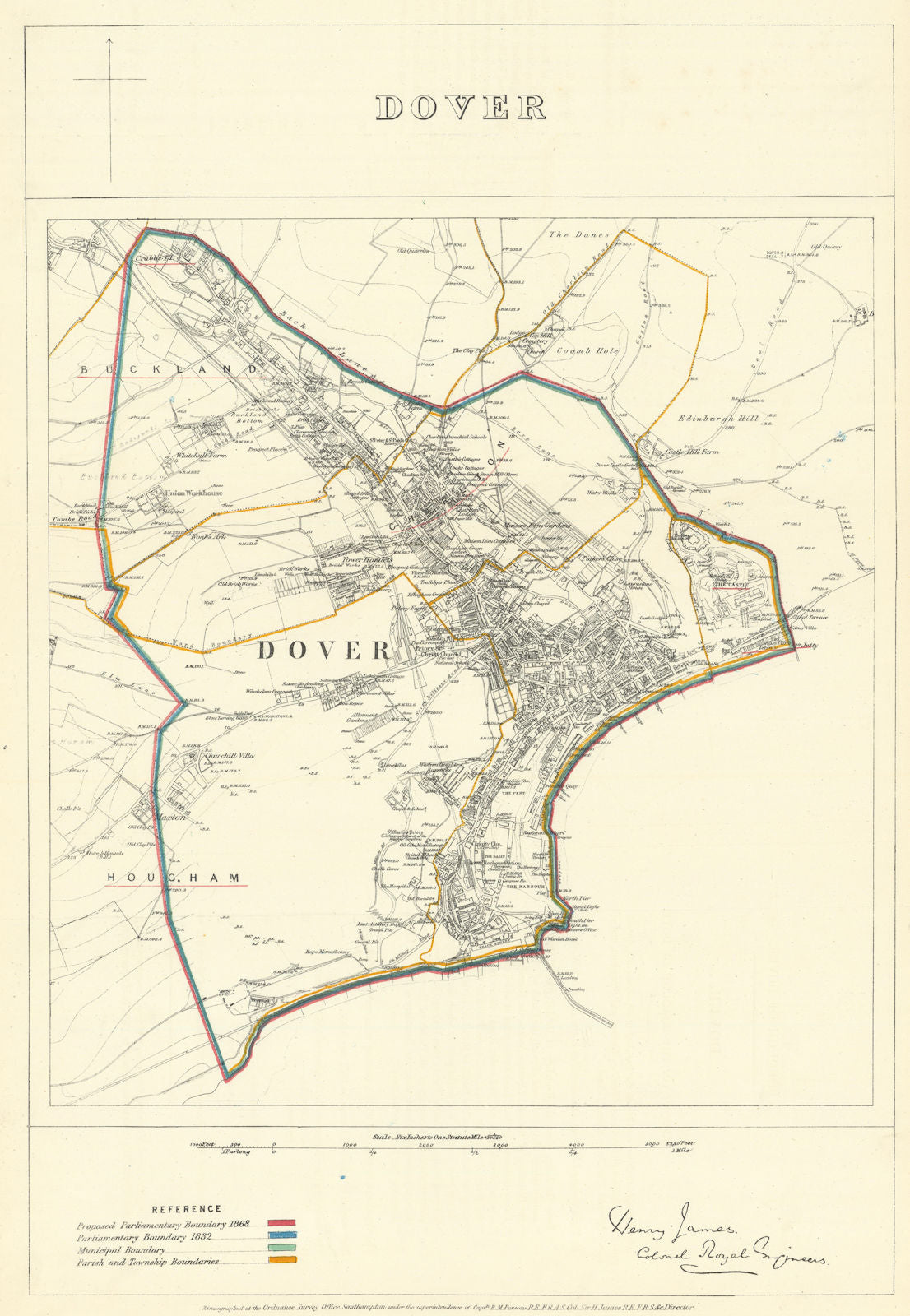 Dover, Kent. JAMES. Parliamentary Boundary Commission 1868 old antique map